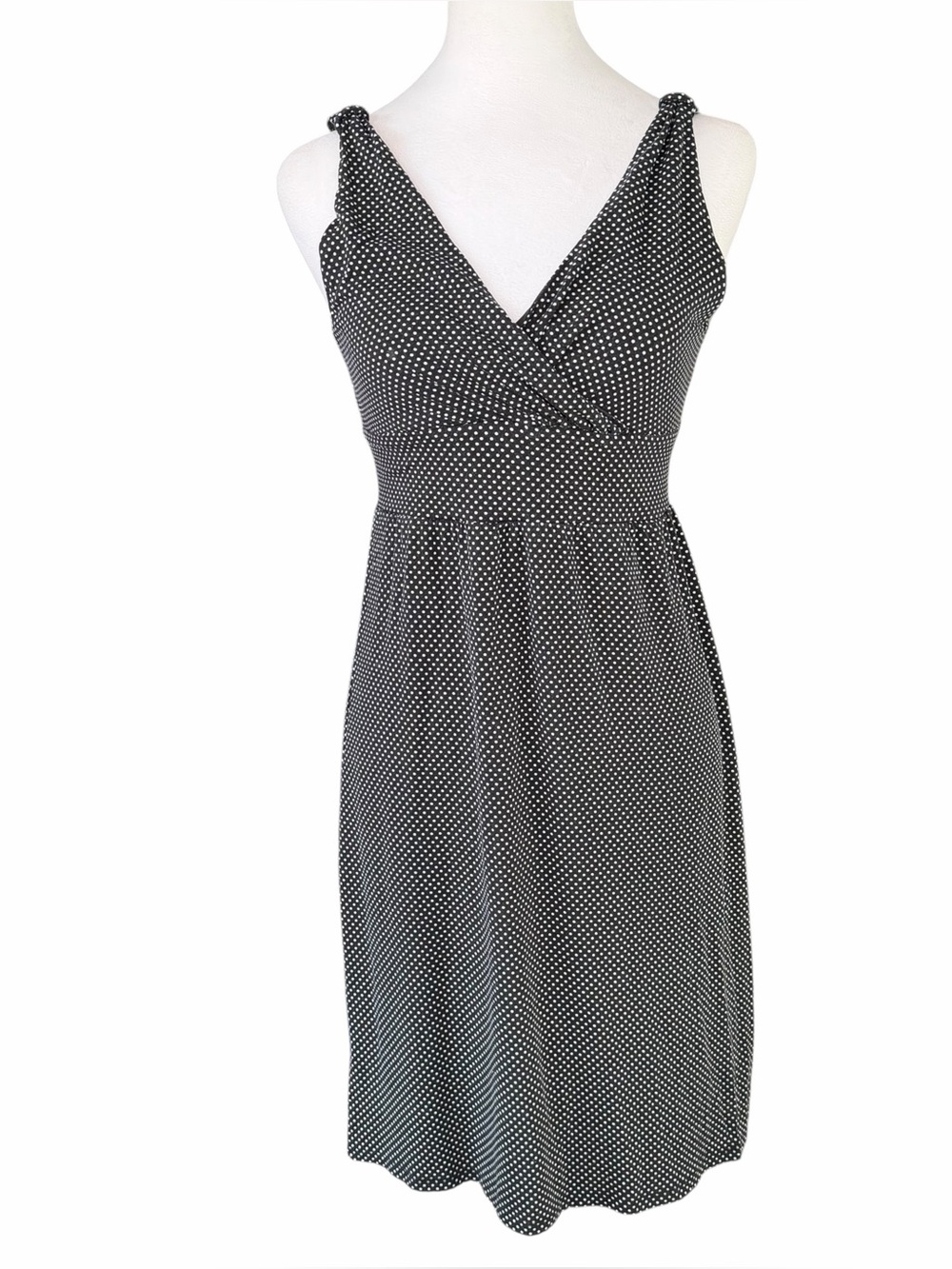 Merona Dress Womens XS Black White Polka Dot Knit Sleeveless Retro Fit Flare